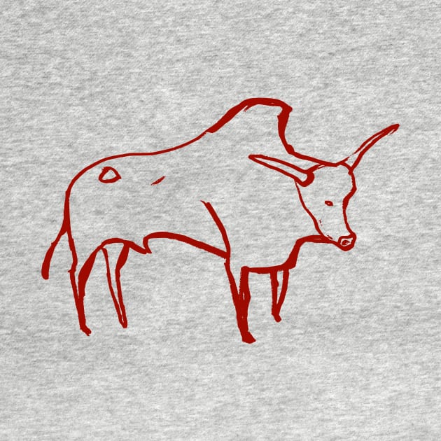 Cave line art of Aurochs in red ink by croquis design